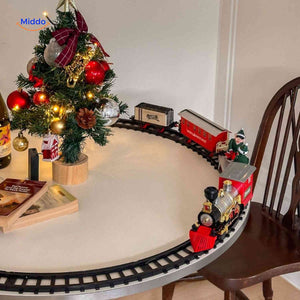 Miniature ChristmasRail running around decorated Christmas tree in living room.