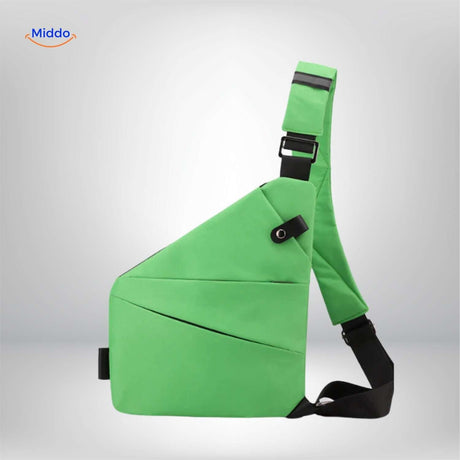 Minimalist light green unisex crossbody bag design.