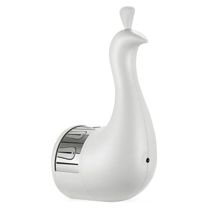 Minimalist white peacock design with adjustable LED color-changing light.