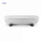 Minimalist wooden trivet with modern ceramic bowl and elegant tableware.