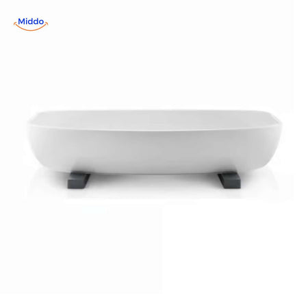 Minimalist wooden trivet with modern ceramic bowl and elegant tableware.