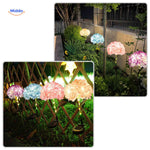 Mixed color hydrangea lanterns providing solar-powered outdoor garden illumination.