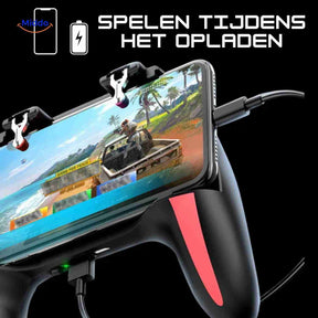 GameFlex H10 mobile gaming controller charging while playing competitive FPS games.