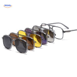 Modular clip-on sunglasses design showing lens options suited for every light condition.
