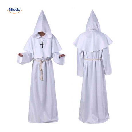 Complete monk hooded halloween costume outfit with full coverage hood.