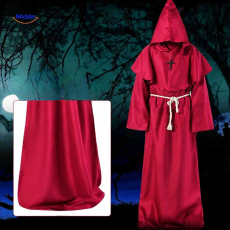 Monkara costume in current raspberry red in a Halloween night scene