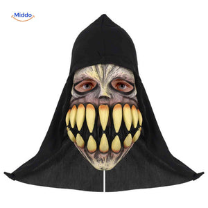Monster mask with large teeth for horror costume.