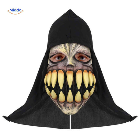 Monster mask with large teeth for horror costume.