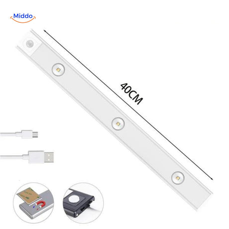 40cm USB LED motion sensor night light suitable for bedroom or cabinet lighting.