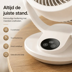 Multi-speed fan with responsive touch control interface.