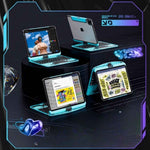 iPad keyboard case with multi-view stand in blue design.