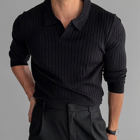 Black MuscleFit polo sweater designed for active wear and sport.