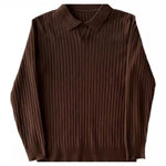 Brown MuscleFit polo sweater styled two ways, showing versatile fit.