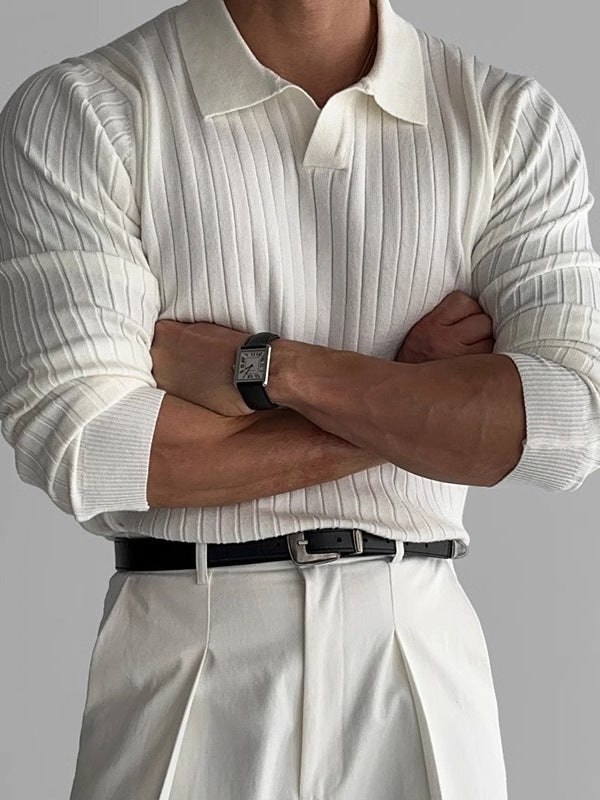 White MuscleFit polo sweater worn in lifestyle style, showing tailored fit.