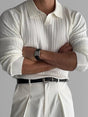 White MuscleFit polo sweater worn in lifestyle style, showing tailored fit.