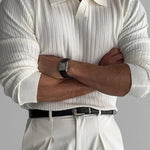 White MuscleFit polo sweater worn in lifestyle style, showing tailored fit.