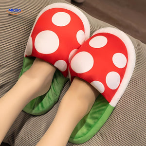Breathable cotton mushroom slippers offering comfort for all-day wear and gaming.