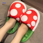 Breathable cotton mushroom slippers offering comfort for all-day wear and gaming.