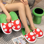 Cozy anime-themed mushroom slippers in warm cotton with cute gamer design.