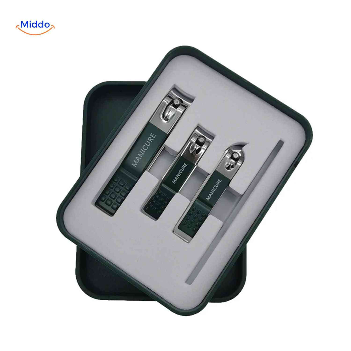 Clipora nail clipper set in three sizes with metal nail file.
