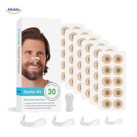 Complete 30-day supply of magnetic nasal dilator strips and accessories.
