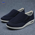 Navy blue comfort shoes with secure velcro support strap.