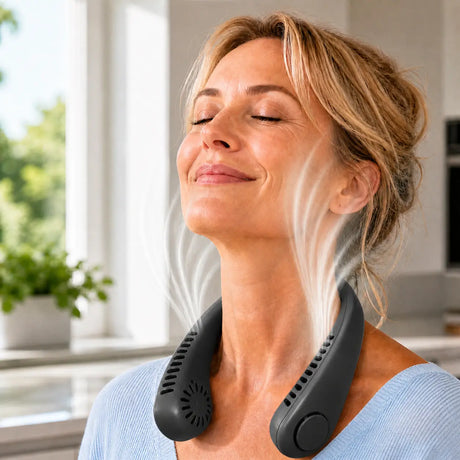 NekFan portable neck fan in black color option.