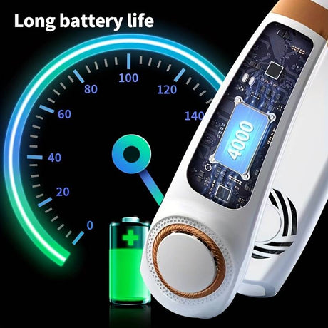 Blue NekFan 2.0 PRO with long-lasting rechargeable battery perfect for outdoor use.