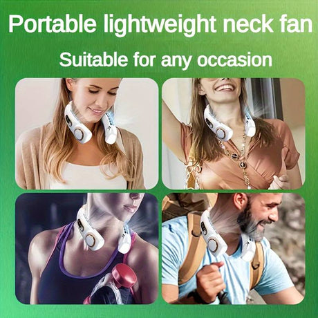 Green NekFan 2.0 PRO showing flexible neck band design with multiple cooling angle options.