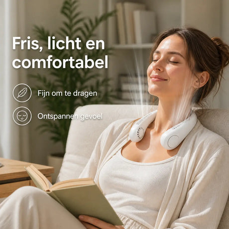 Portable neck fan ideal for home, travel, vacation, garden, and camping.