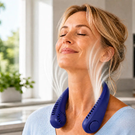 NekFan portable neck fan in purple color option.