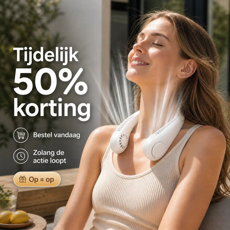 Limited-time 50% discount on portable neck fan cooling solution.