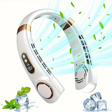 White multi-speed portable neck fan built sturdy for outdoor use and active adventures.