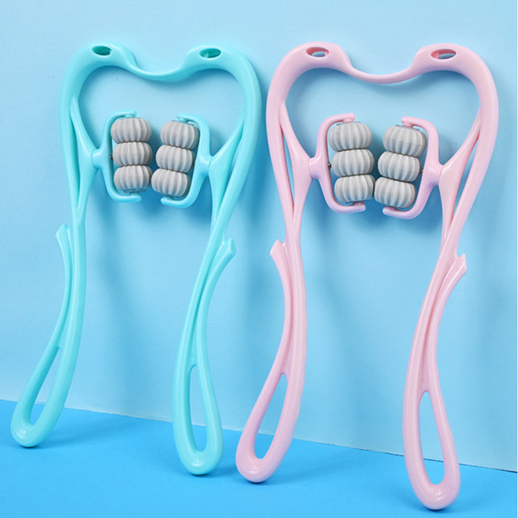 Neck massage device available in pink and light blue color options.