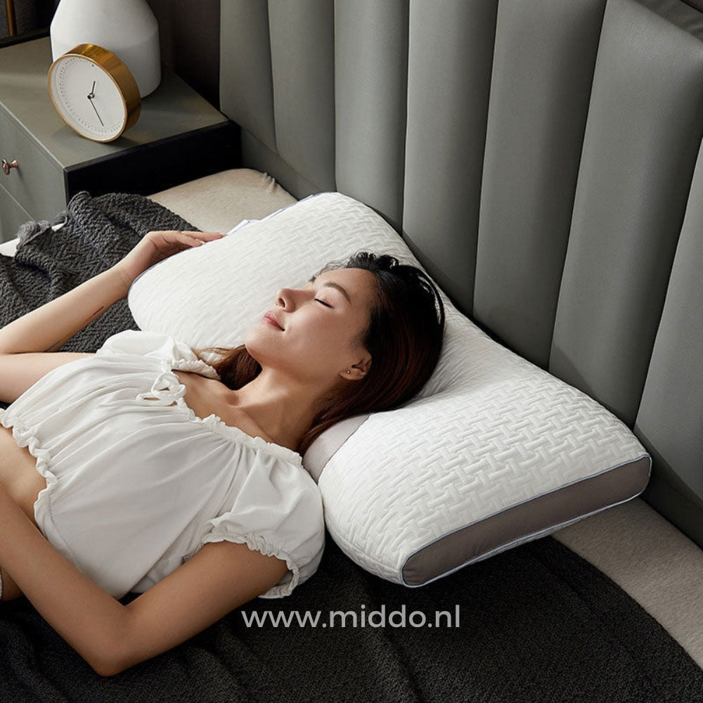 Person sleeping on side demonstrating neck support pillow comfort and alignment