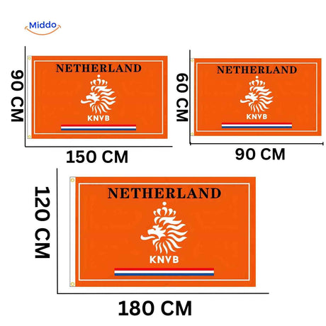 Netherlands KNVB football team flag available in multiple sizes for outdoor display.