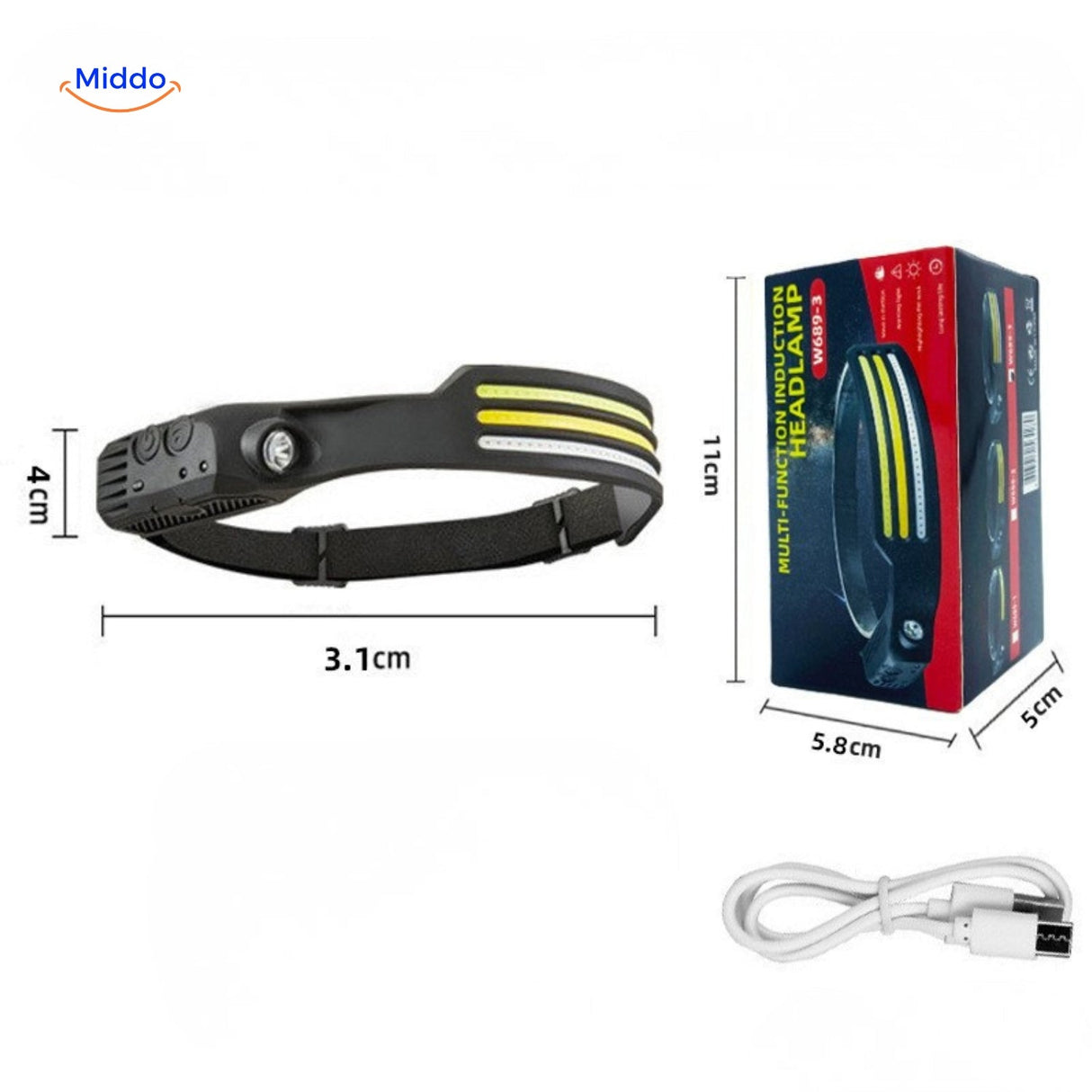 NightRay rechargeable headlamp with USB charging cable