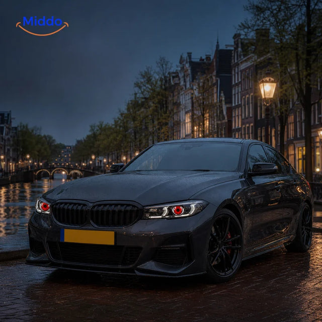 NightStare synchronized Devil Eyes inside a premium car on an Amsterdam canal street