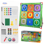 Numbered shooting target board for educational skill-building outdoor games.
