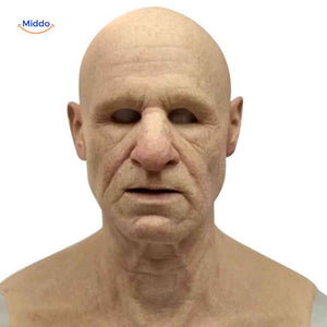 Subtle clean-shaven old man latex mask with refined aging details.