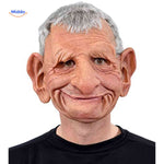 Funny aging costume mask with exaggerated large ears and wrinkled face.