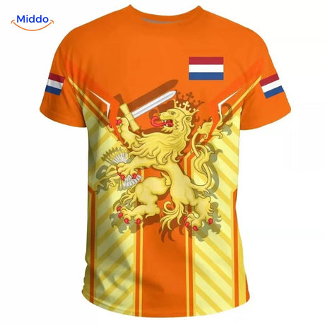 Back view of the orange Netherlands football t-shirt design.