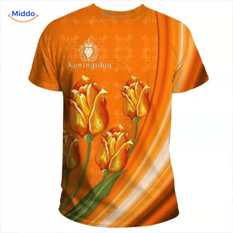 Side profile showing Netherlands sports tee fit and construction.