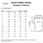 Netherlands t-shirt size chart with measurements for all sizes.