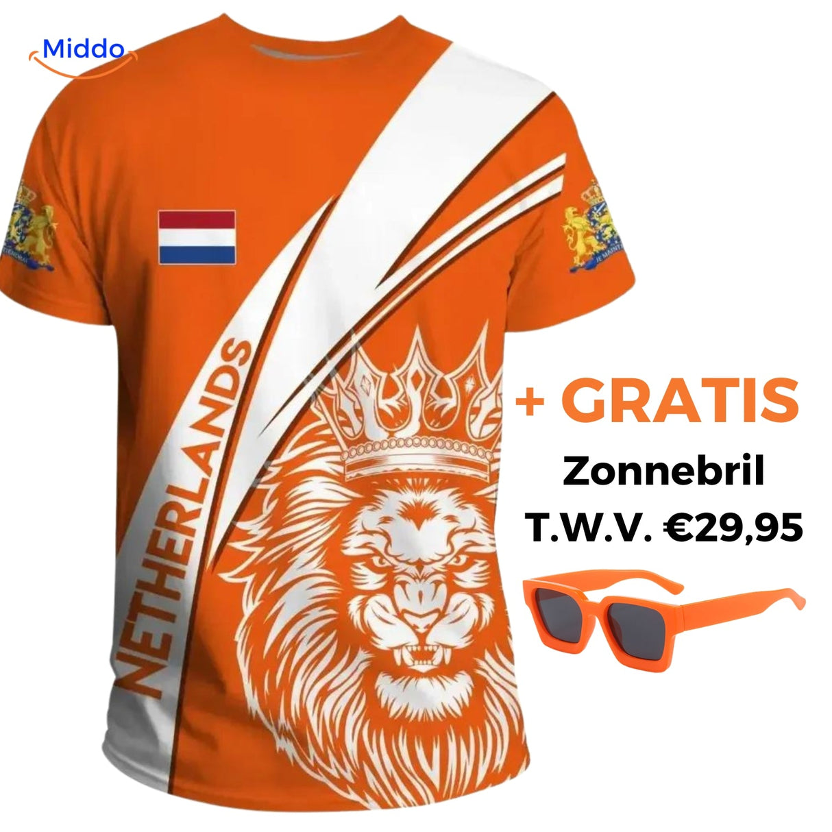 Orange Netherlands t-shirt front view showing quality fabric and vibrant color.