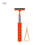 Orange window squeegee with non-slip grip handle and wrist loop.