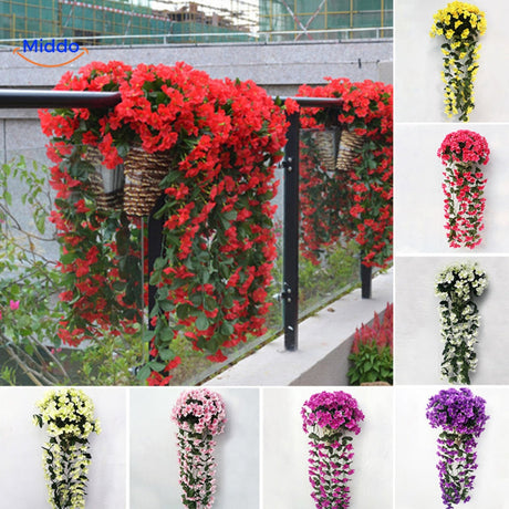 Artificial orchid cascades available in multiple vibrant colors.