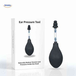 OtoRelief ear pressure device in black finish with branded packaging.