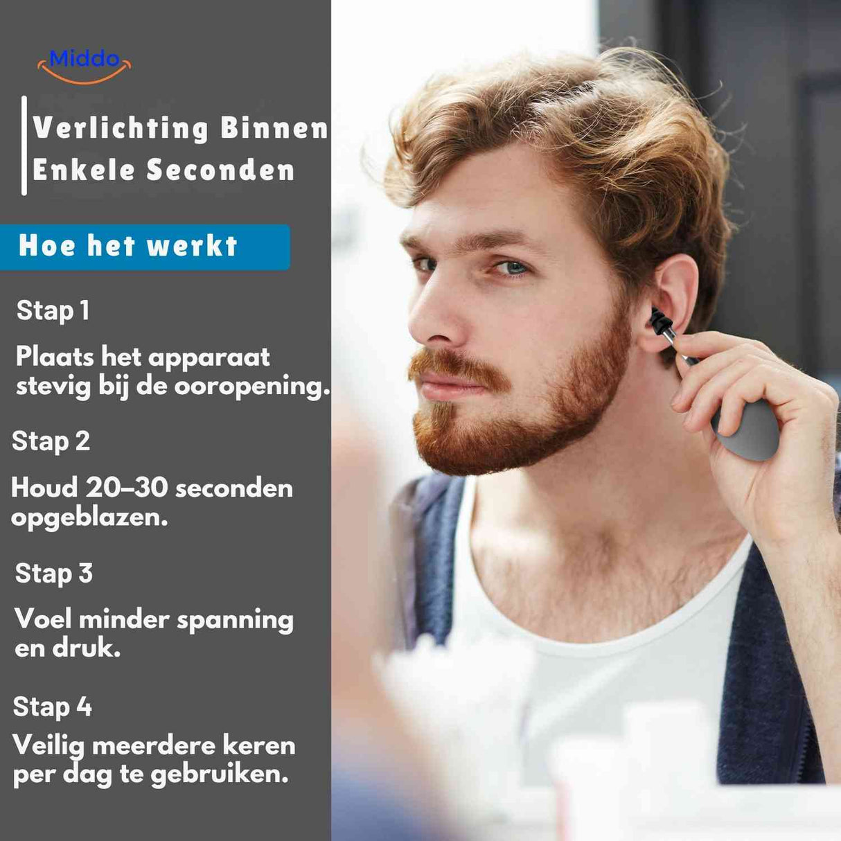 OtoRelief usage instructions showing four simple steps for headache relief.