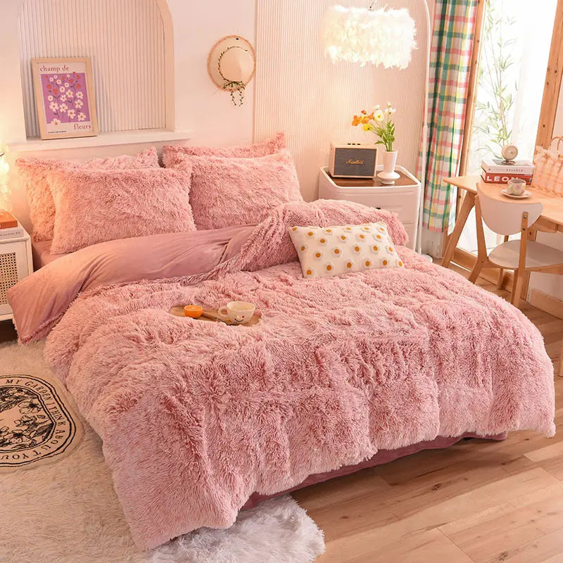 Teddy Fluffy fleece bedding set in Dusty Rose